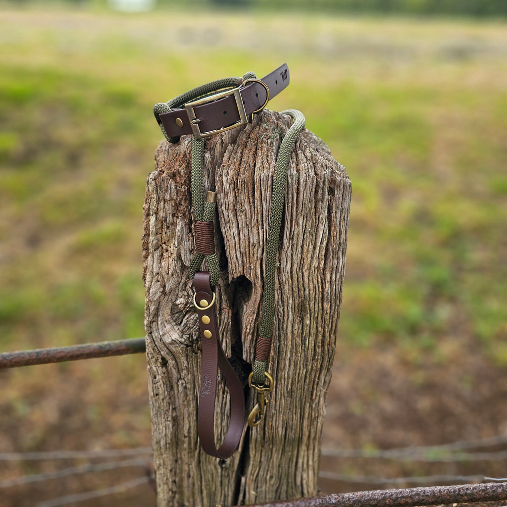 Army Green & Dark Brown - Classic Rope Dog Collar