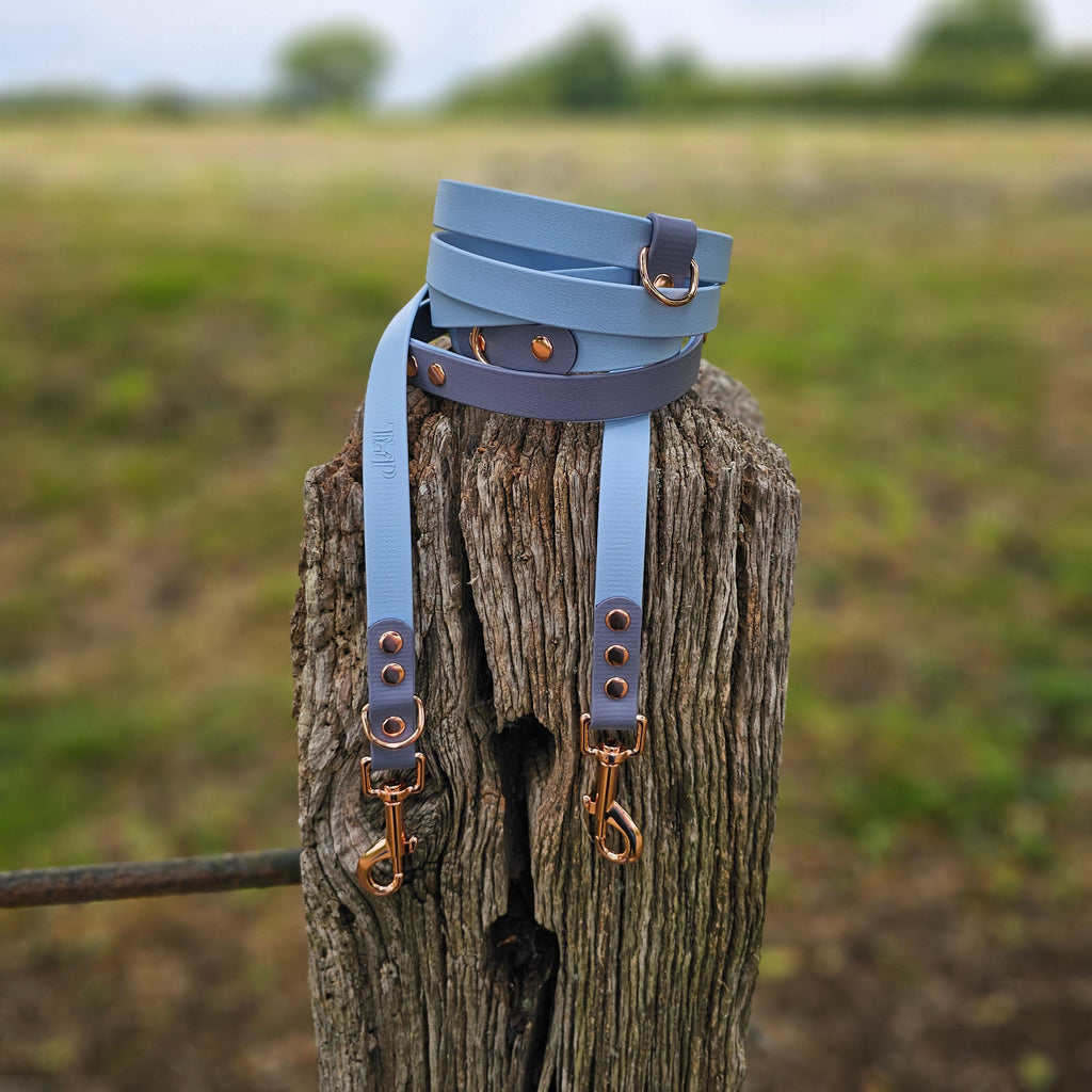 Pastel Blue & Grey - Waterproof BioThane© handsfree Dog Training Lead