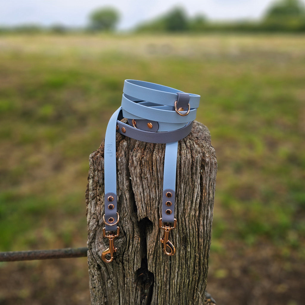 Pastel Blue & Grey - Waterproof BioThane© handsfree Dog Training Lead