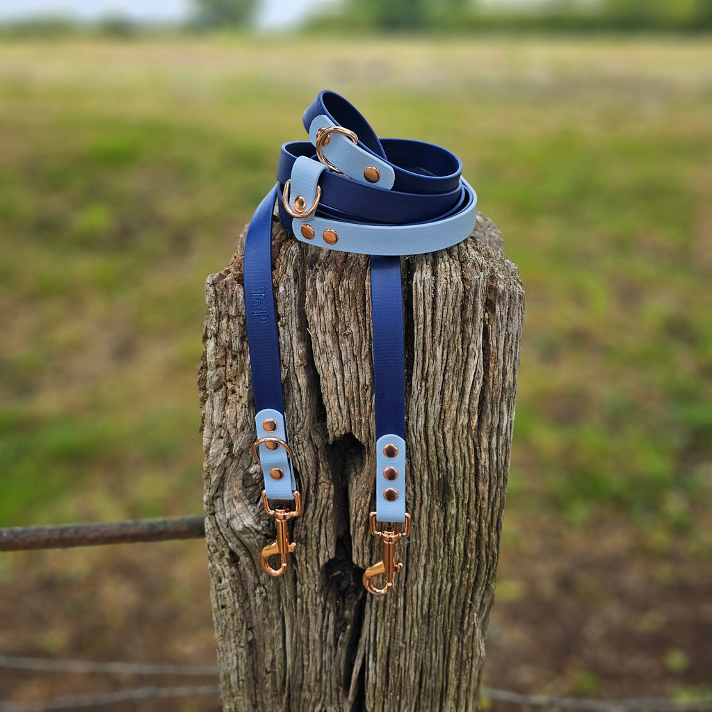 Navy & Pastel Blue - Waterproof BioThane© handsfree Dog Training Lead