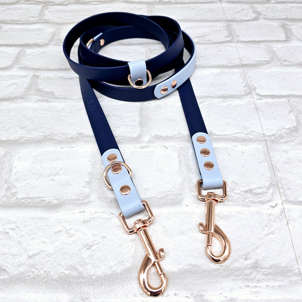 Navy & Pastel Blue - Waterproof BioThane© handsfree Dog Training Lead