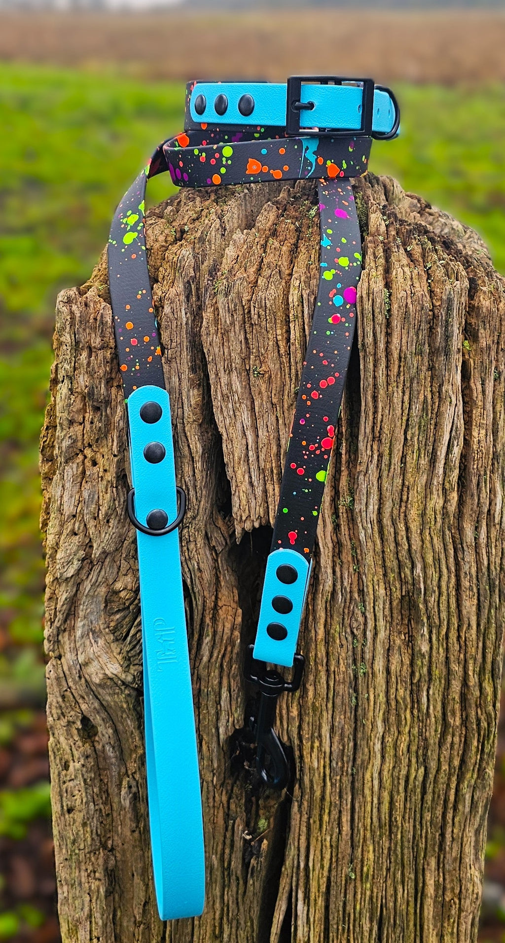 Neon Blue - Waterproof BioThane© Splatter Dog Lead - Neon Collection