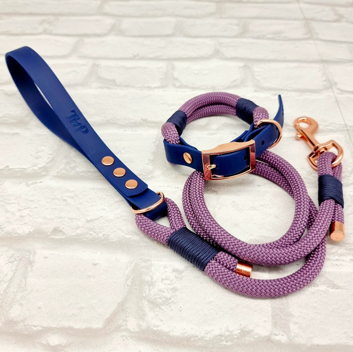 Mauve & Navy - Classic Rope Dog Collar
