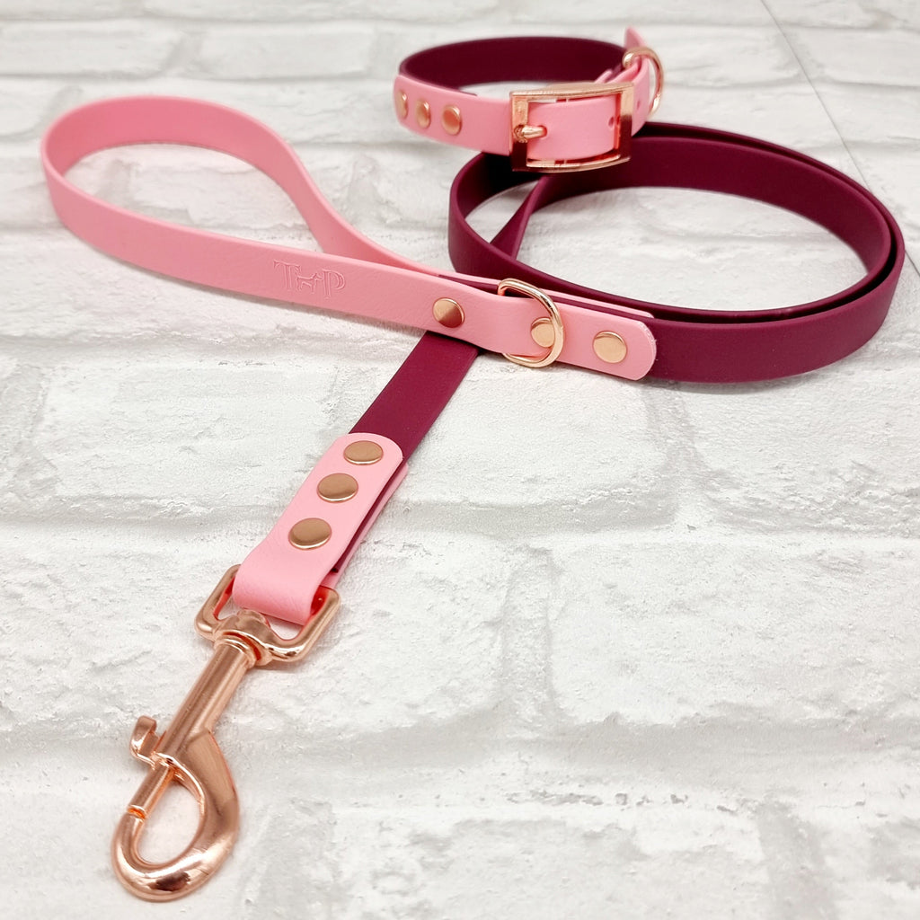 Burgundy & Baby Pink - Waterproof BioThane© two-coloured Dog Collar