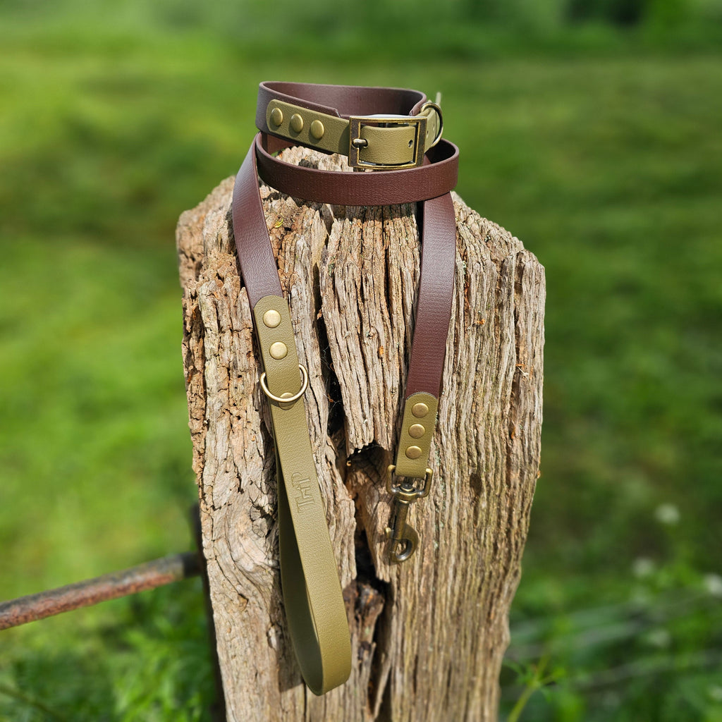 Dark Brown & Olive - Waterproof BioThane© two-coloured Dog Collar