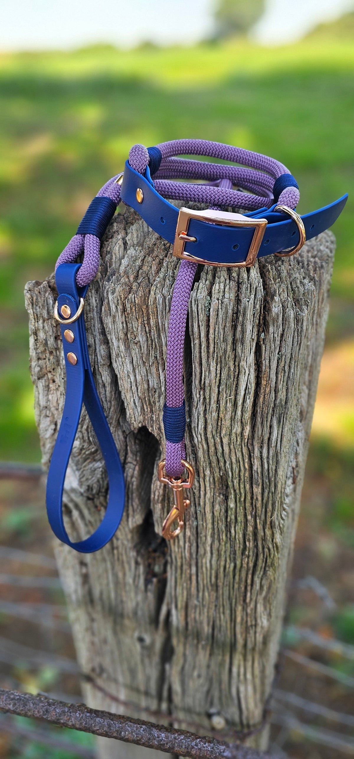 Mauve & Navy - Classic Rope Dog Lead