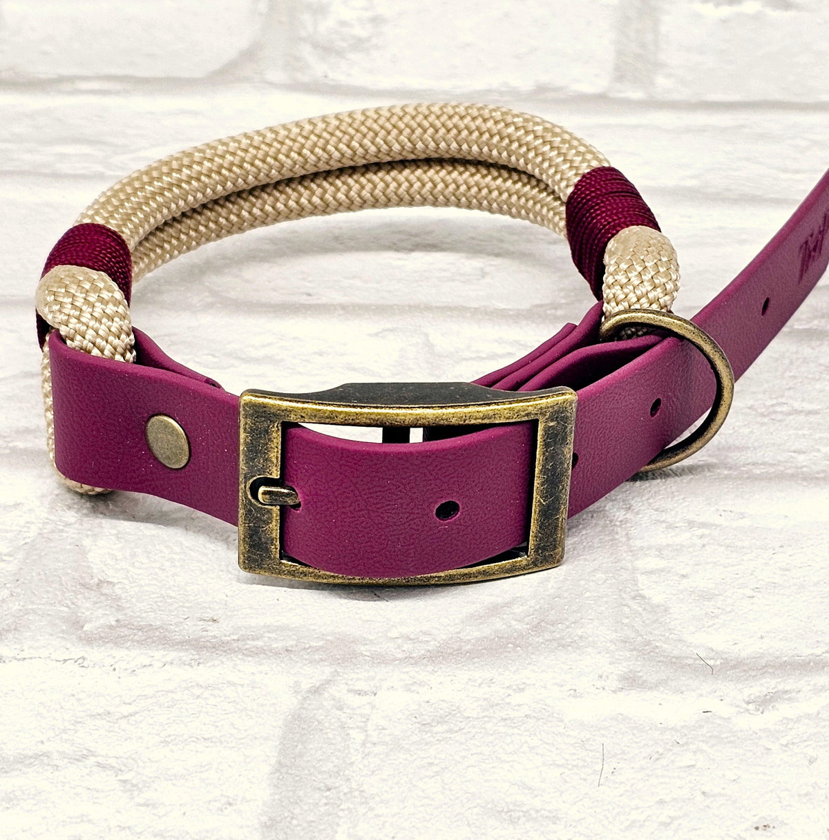 Sand & Burgundy - Classic Rope Dog Collar