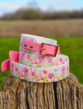 Pink Blossom - Printed Waterproof BioThane® Sighthound Collar / wide-fit Dog Collar