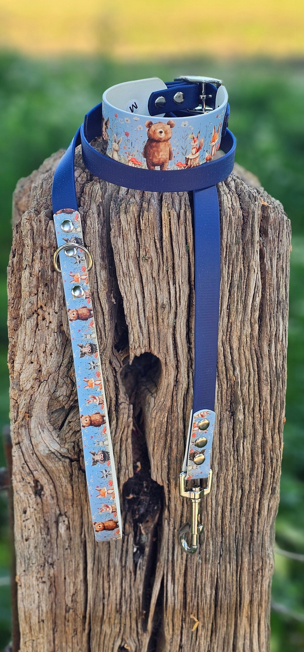 Forest Friends - Printed Waterproof BioThane® Sighthound Collar / wide-fit Dog Collar