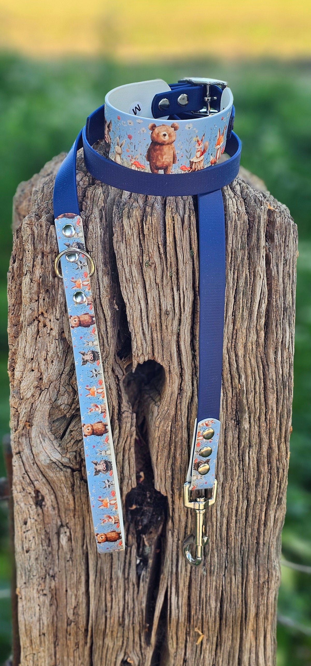 Forest Friends - Printed Waterproof BioThane® Sighthound Collar / wide-fit Dog Collar