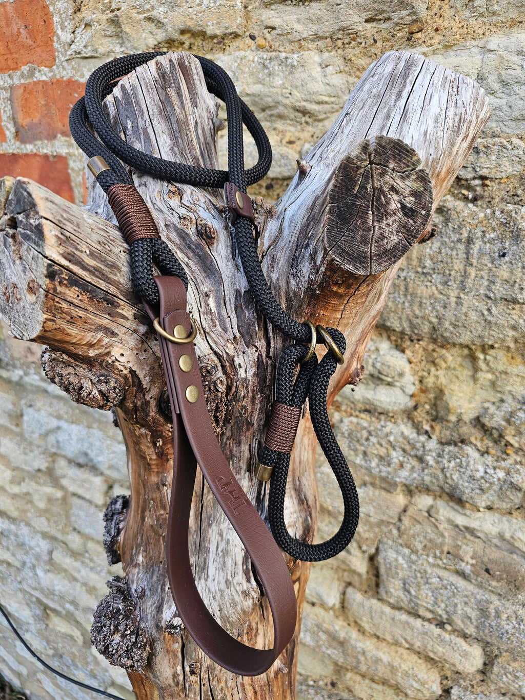 Black & Dark Brown - Classic Rope Slip Lead / Figure 8 Dog Lead