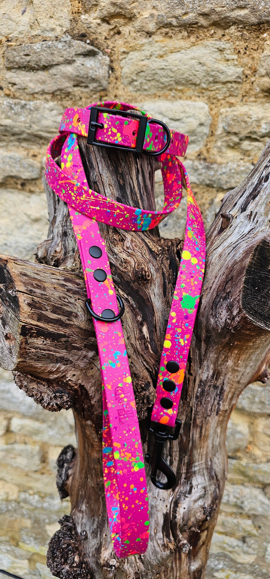 Magenta - Waterproof BioThane© Neon Splatter Dog Lead