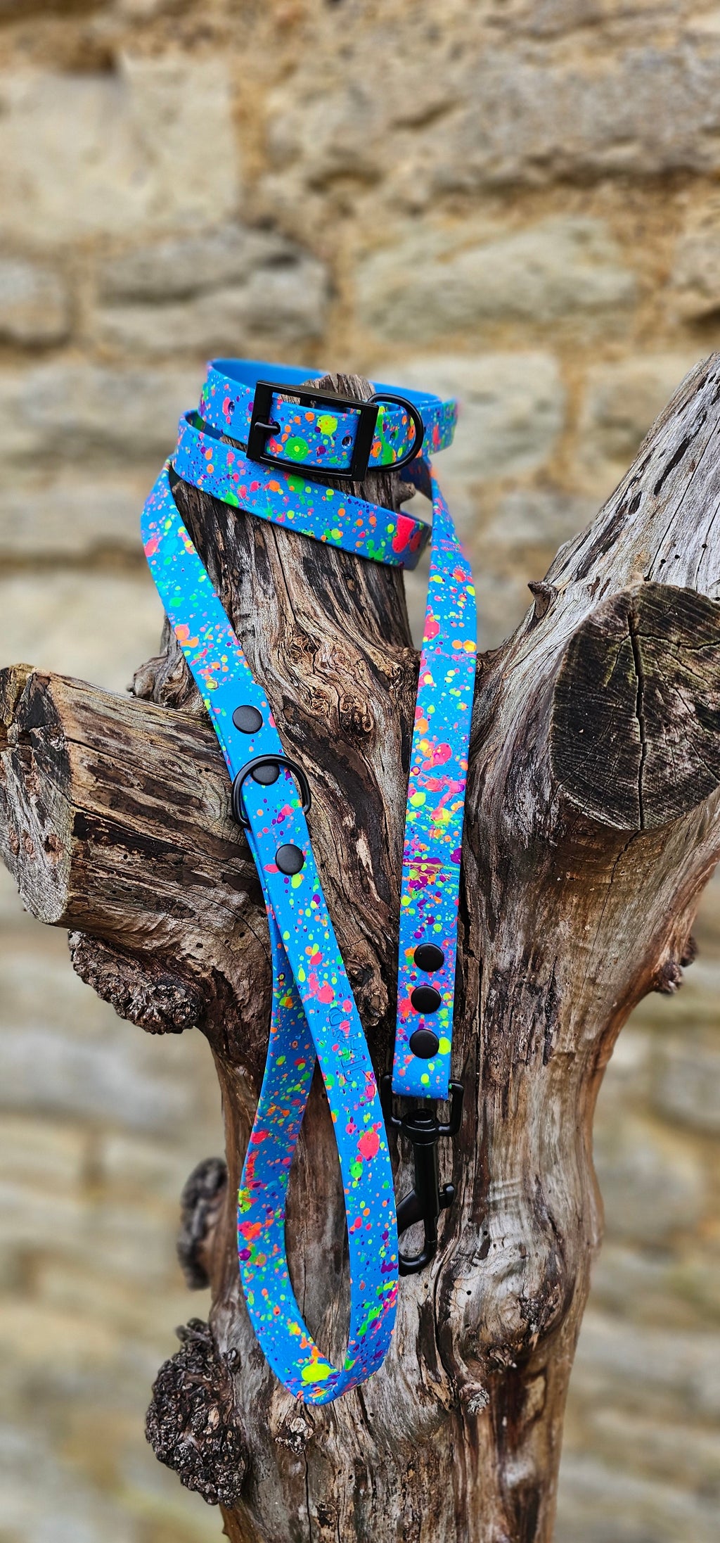 Blue - Waterproof BioThane© Neon Splatter Dog Collar