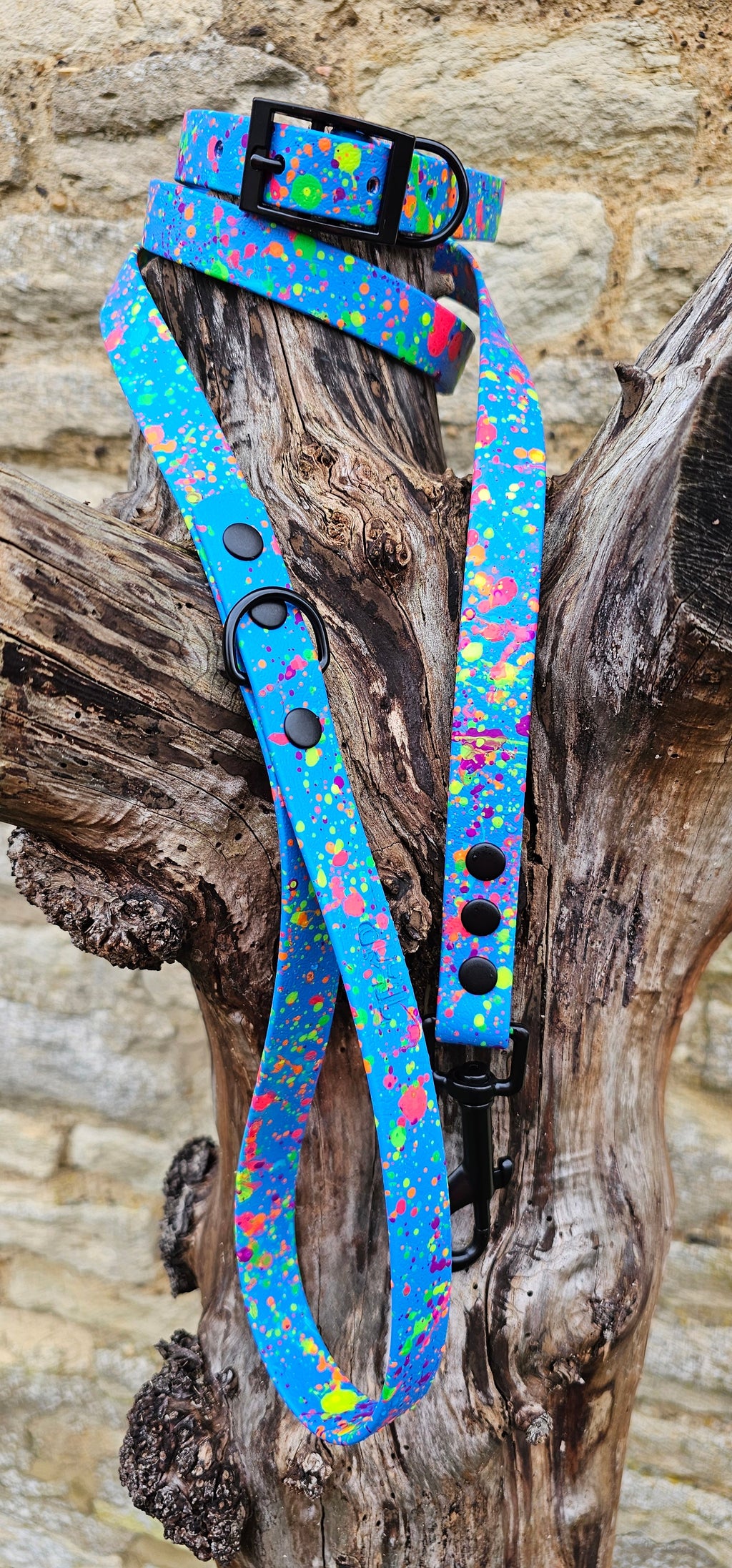 Blue - Waterproof BioThane© Neon Splatter Dog Lead