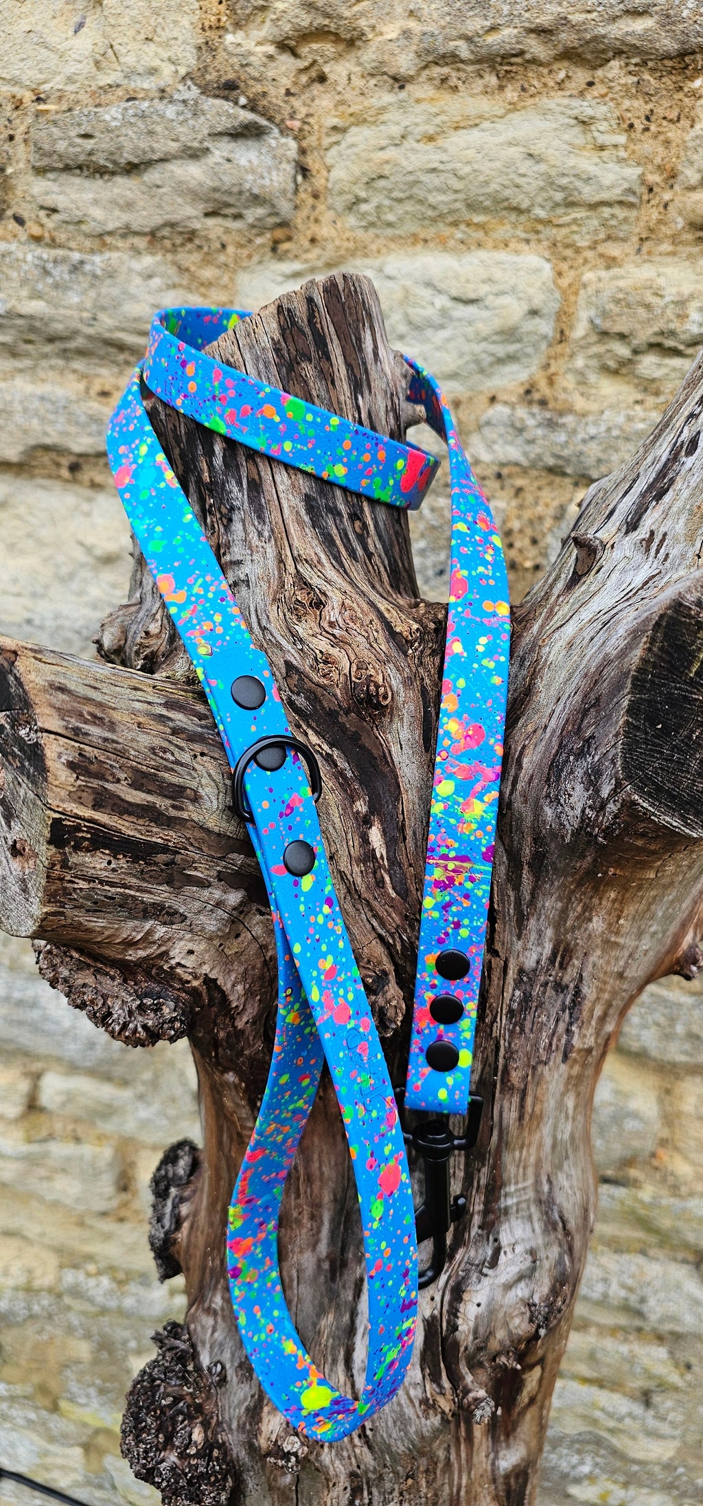 Blue - Waterproof BioThane© Neon Splatter Dog Lead