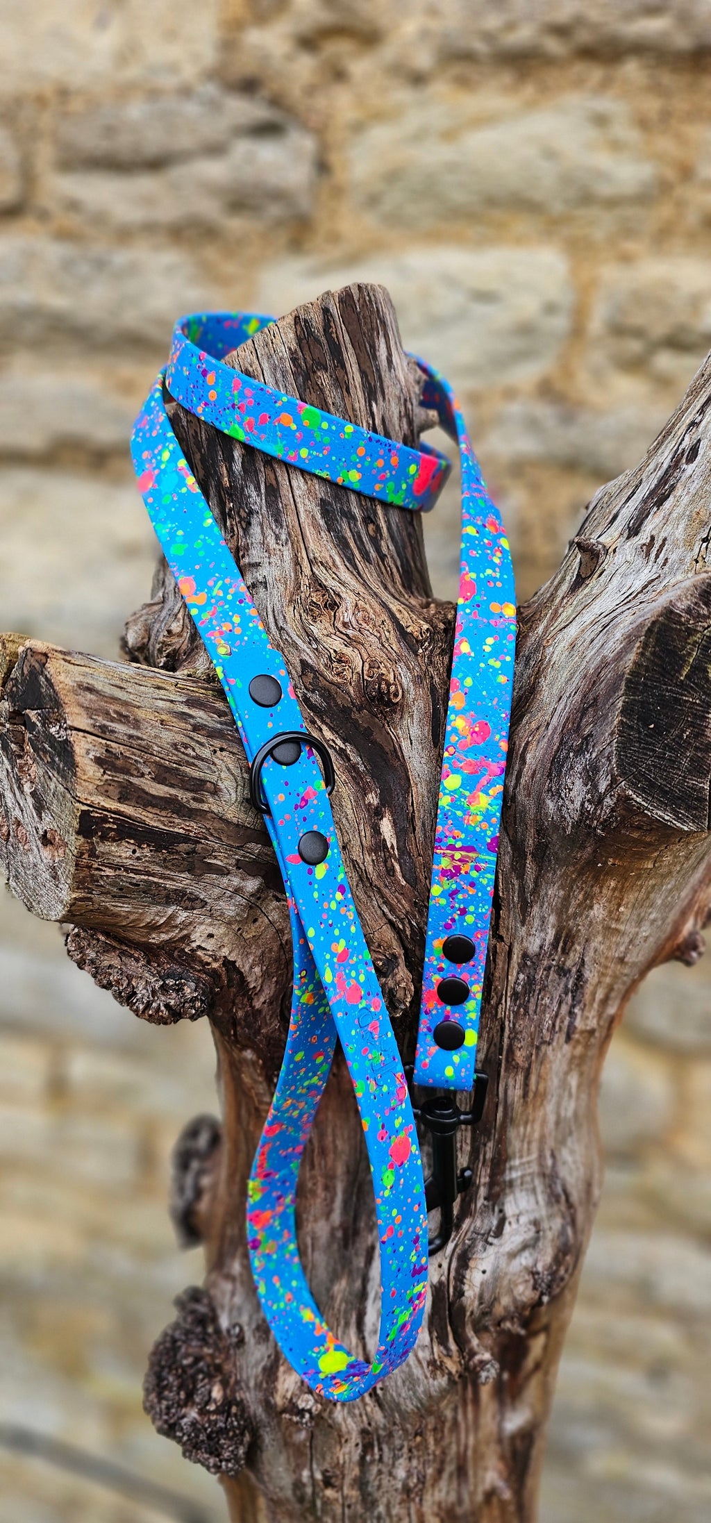 Blue - Waterproof BioThane© Neon Splatter Dog Lead