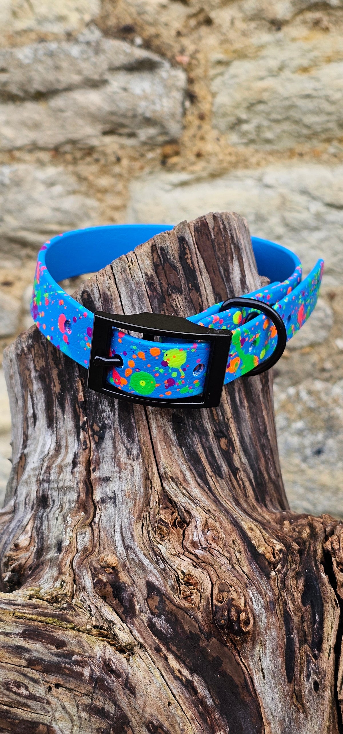 Blue - Waterproof BioThane© Neon Splatter Dog Collar