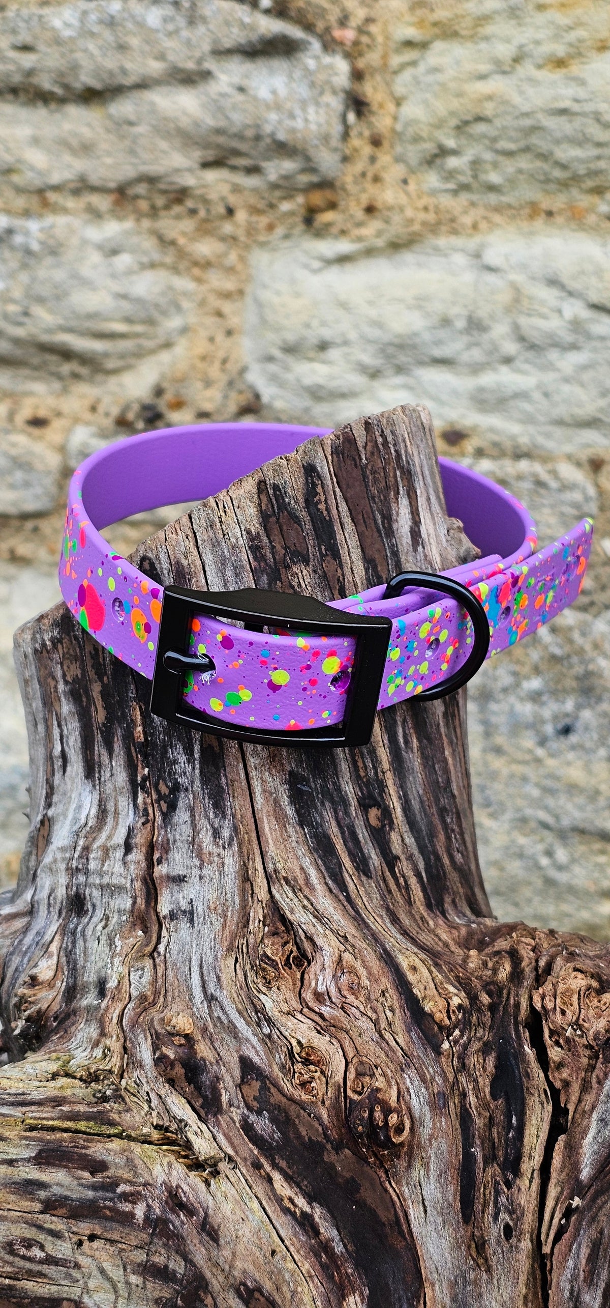 Amethyst - Waterproof BioThane© Neon Splatter Dog Collar