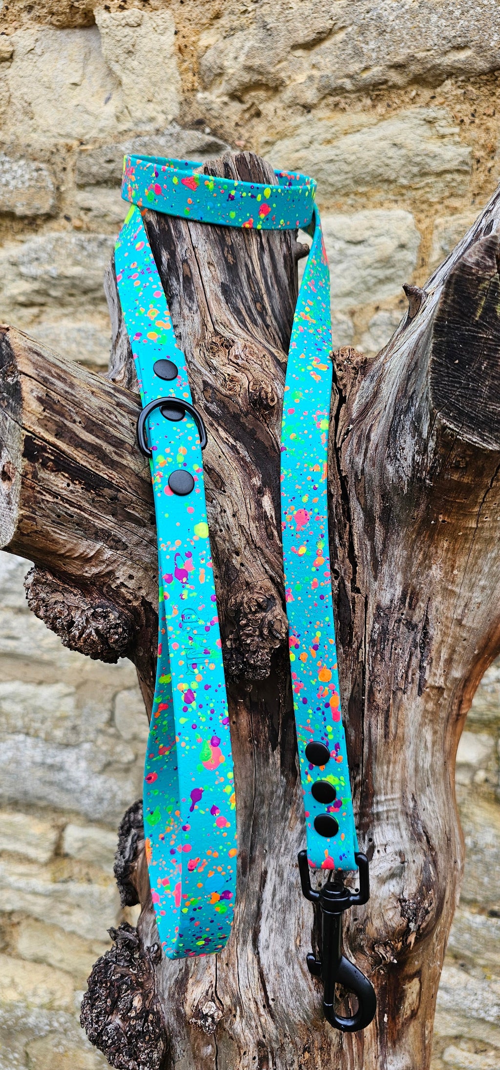 Teal - Waterproof BioThane© Neon Splatter Dog Lead