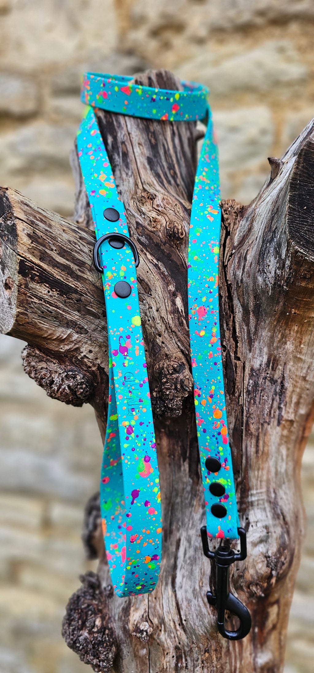 Teal - Waterproof BioThane© Neon Splatter Dog Lead