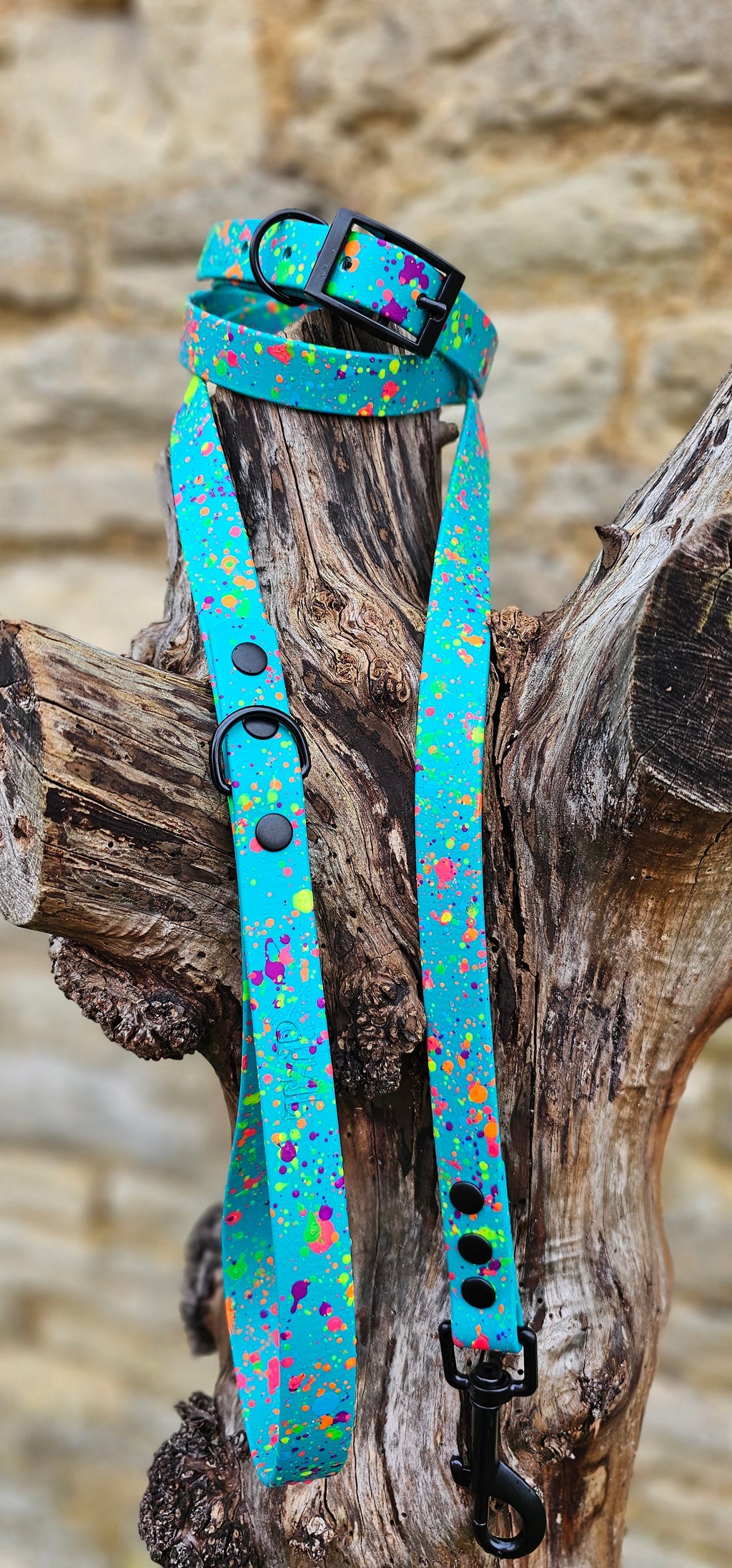 Teal - Waterproof BioThane© Neon Splatter Dog Lead