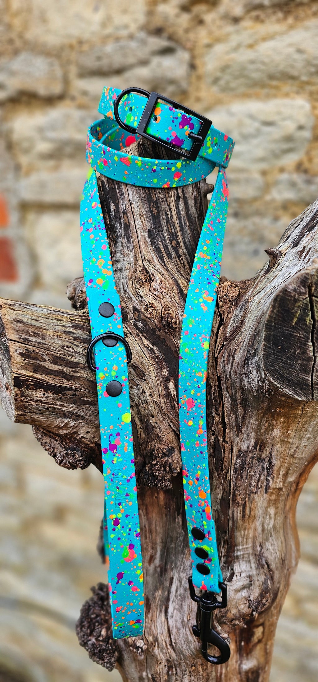 Teal - Waterproof BioThane© Neon Splatter Dog Collar