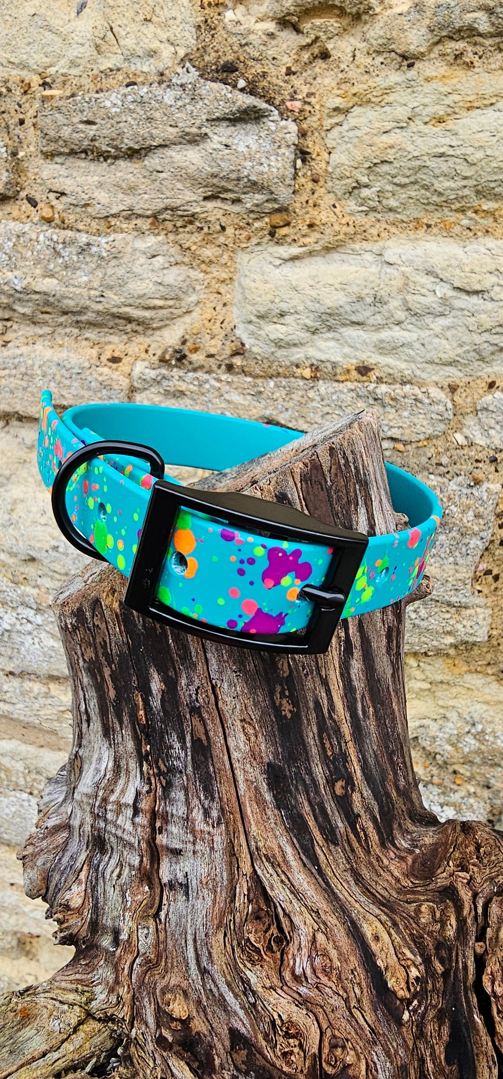 Teal - Waterproof BioThane© Neon Splatter Dog Collar