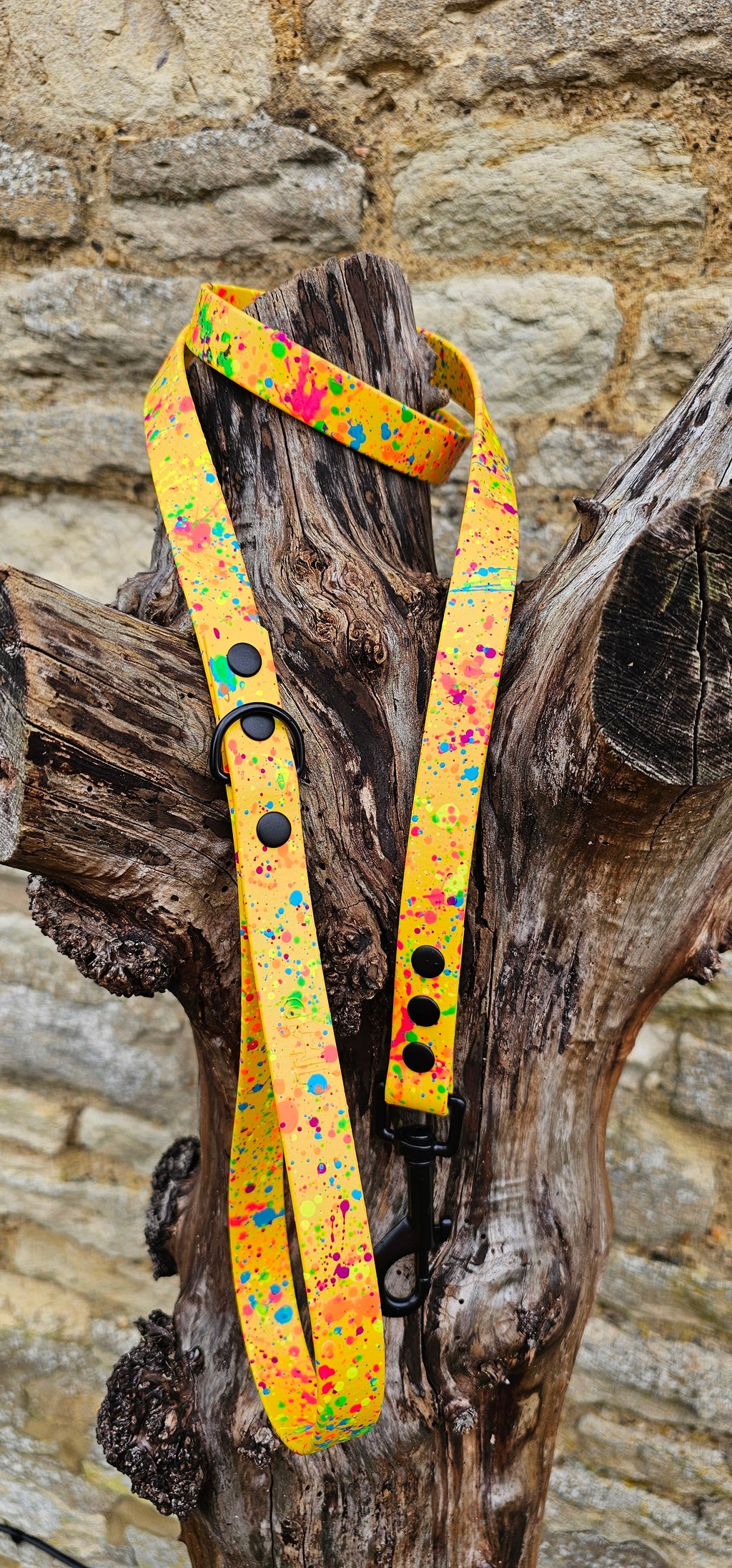Yellow - Waterproof BioThane© Neon Splatter Dog Lead