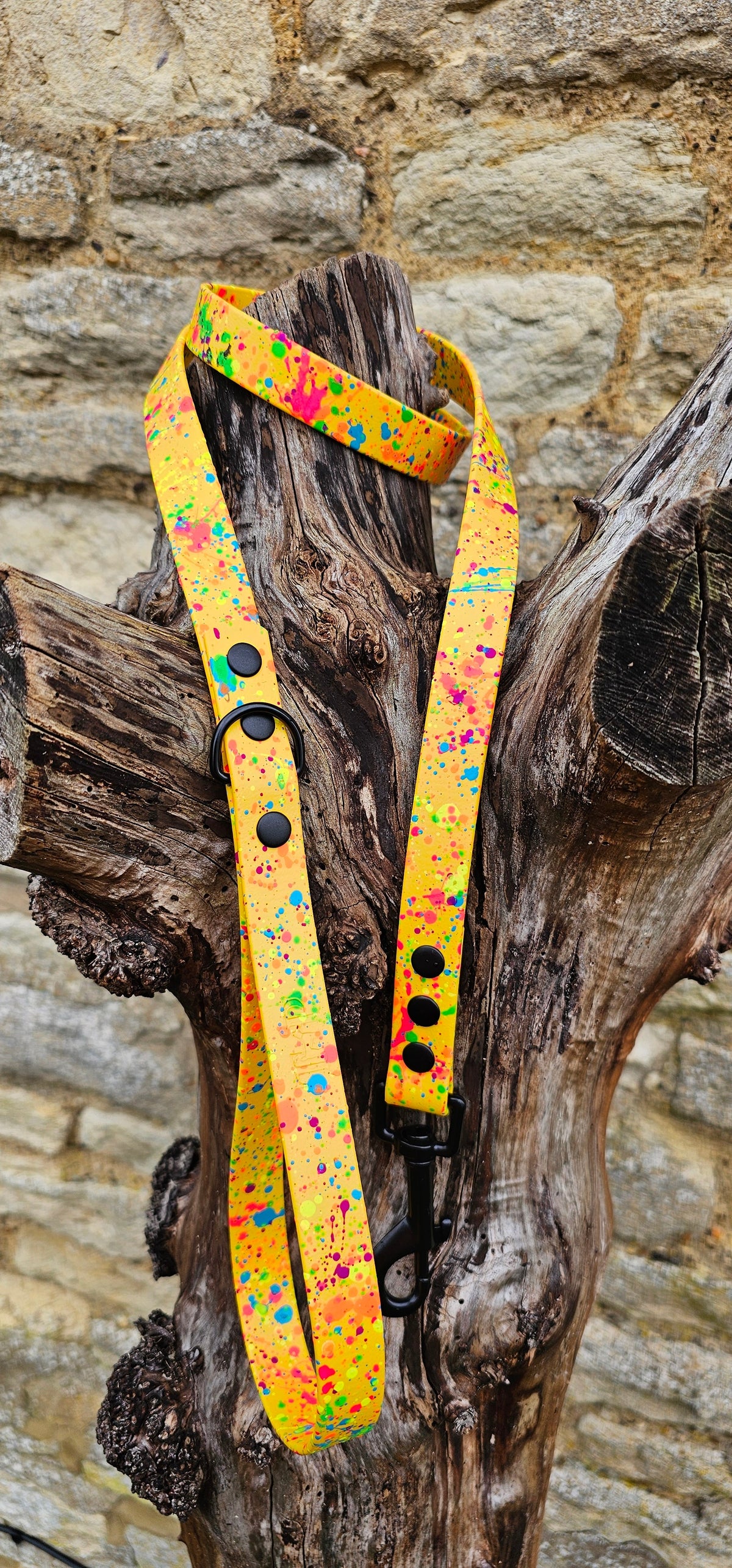 Yellow - Waterproof BioThane© Neon Splatter Dog Lead