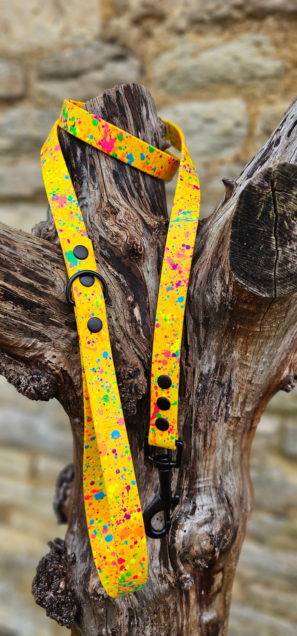 Yellow - Waterproof BioThane© Neon Splatter Dog Lead