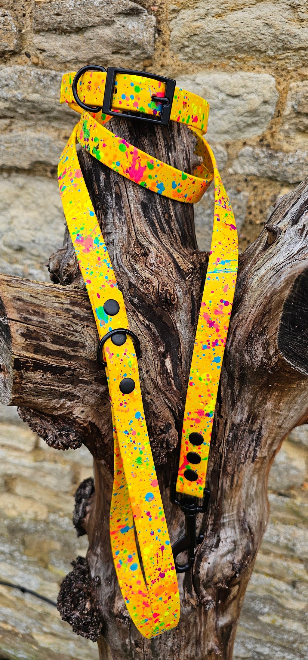 Yellow - Waterproof BioThane© Neon Splatter Dog Collar