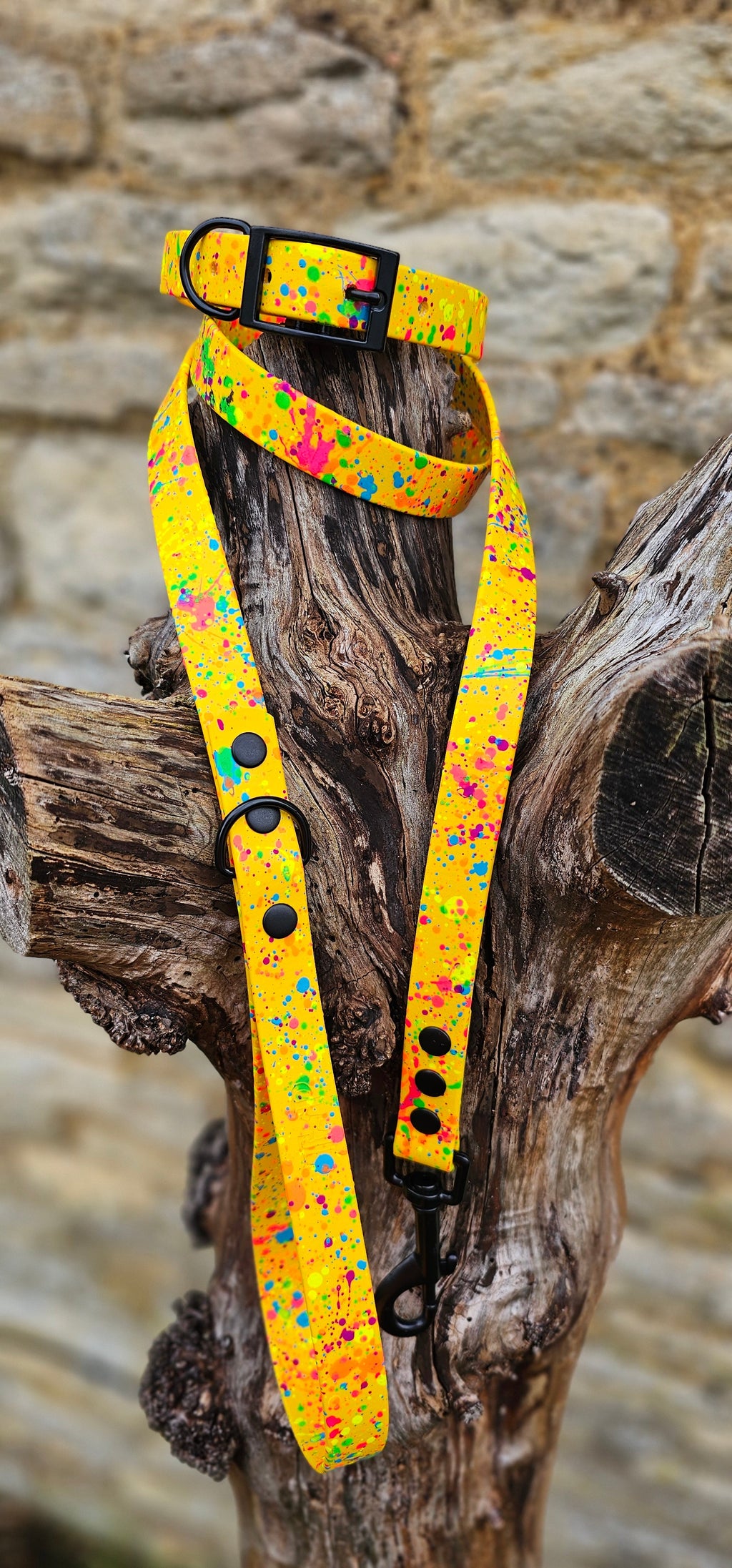 Yellow - Waterproof BioThane© Neon Splatter Dog Lead