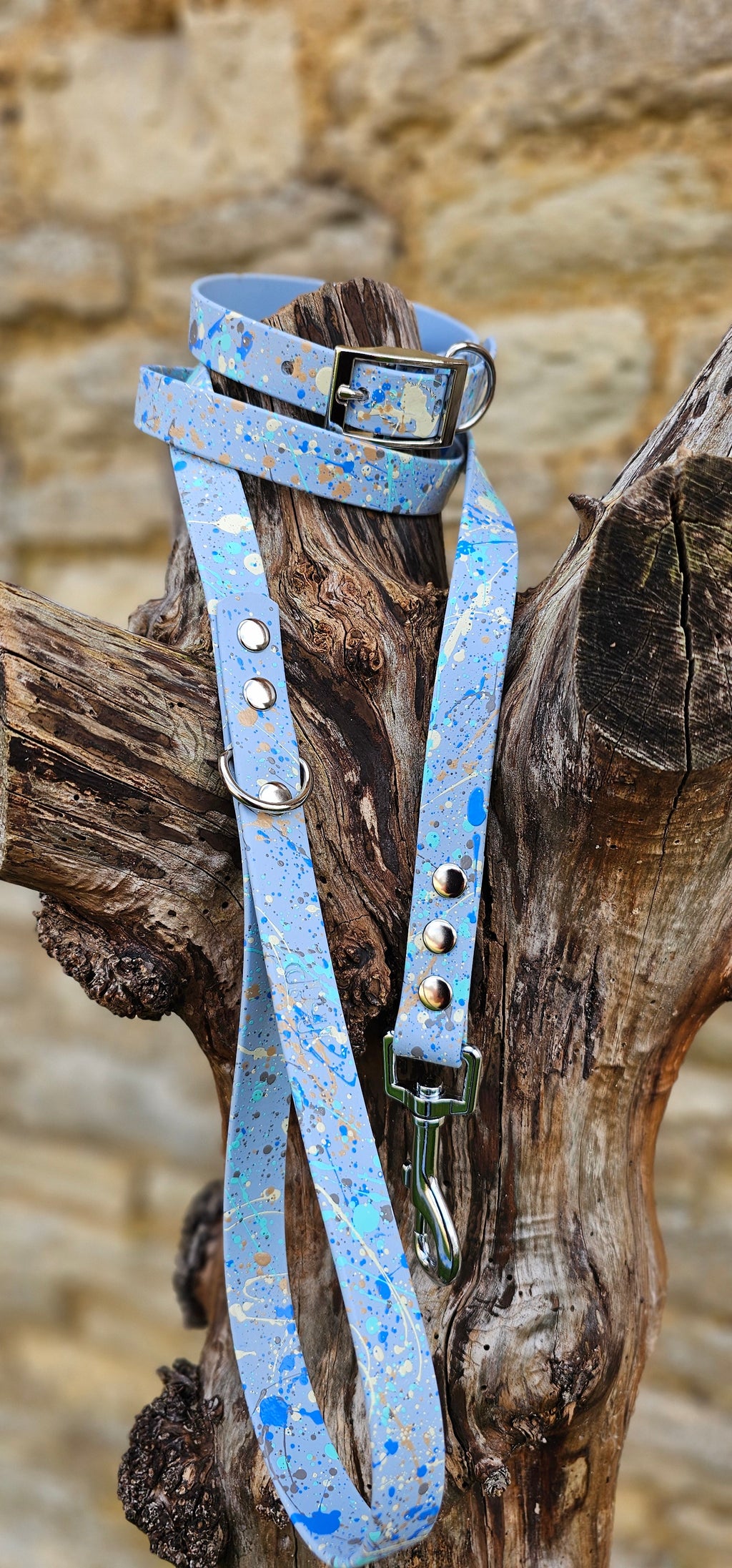 Pastel Blue - Waterproof BioThane© Pastel Splatter Dog Lead