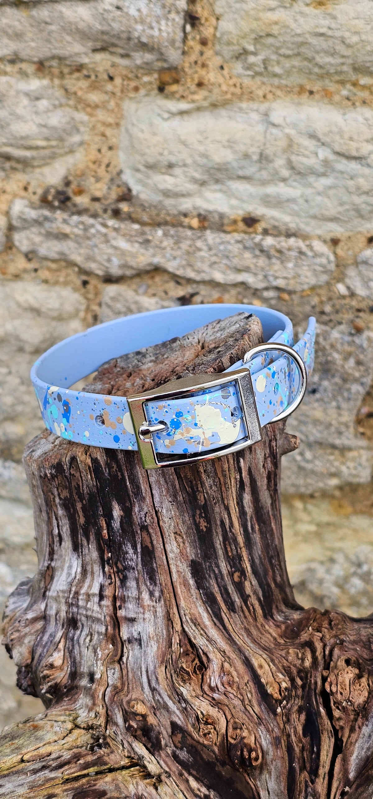 Pastel Blue - Waterproof BioThane© Pastel Splatter Dog Collar