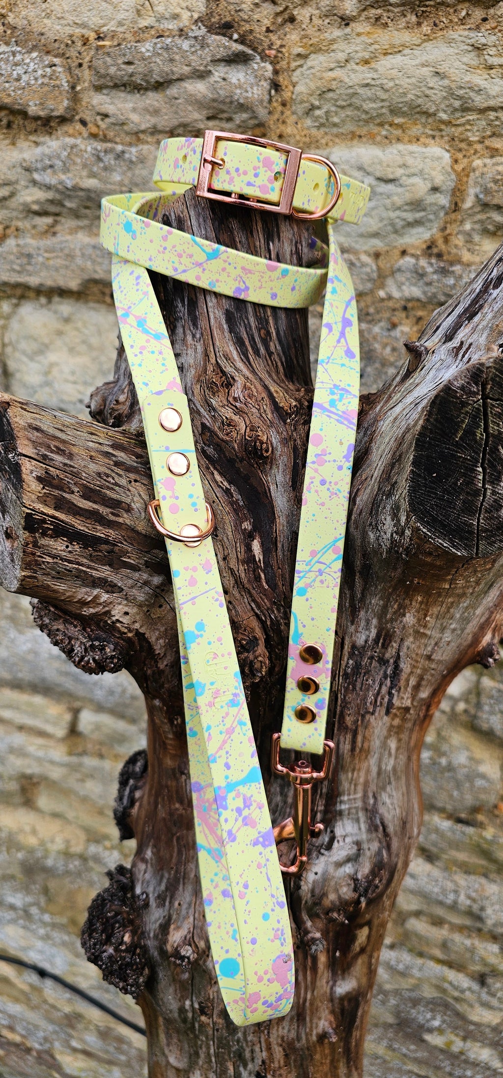 Lemon - Waterproof BioThane© Pastel Splatter Dog Lead