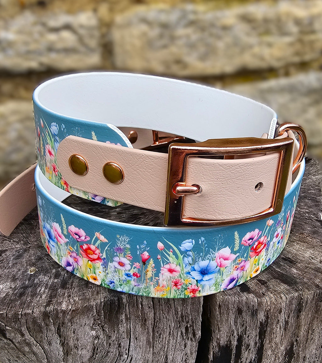 Cottage Garden – Waterproof BioThane® Sighthound Collar / wide-fit Dog Collar