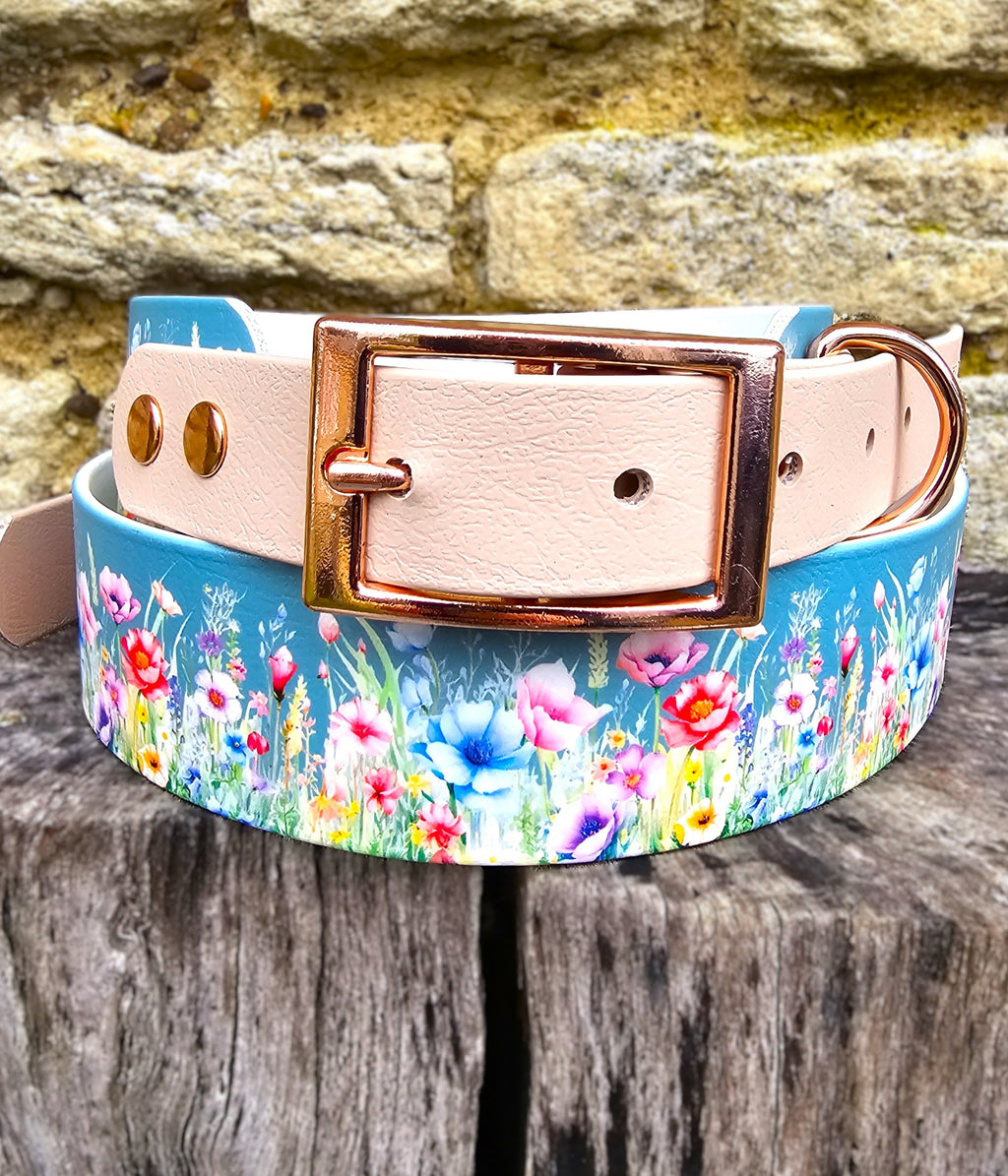 Cottage Garden – Waterproof BioThane® Sighthound Collar / wide-fit Dog Collar