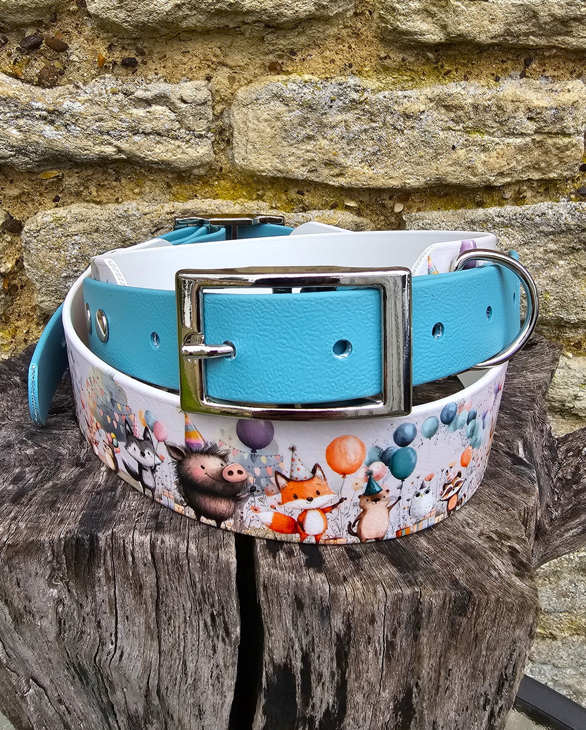 Woodland Party – Waterproof BioThane® Sighthound Collar / wide-fit Dog Collar