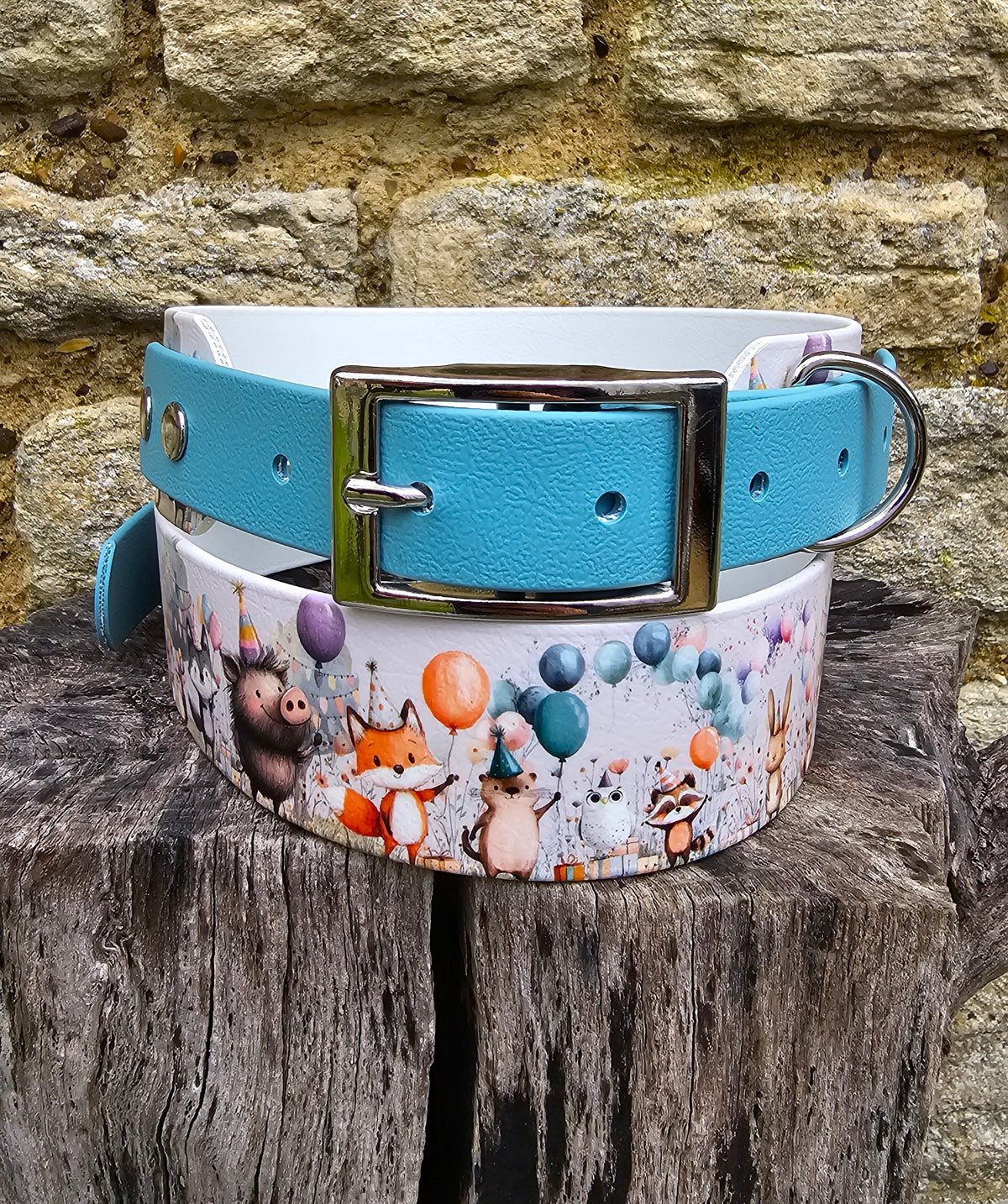 Woodland Party – Waterproof BioThane® Sighthound Collar / wide-fit Dog Collar