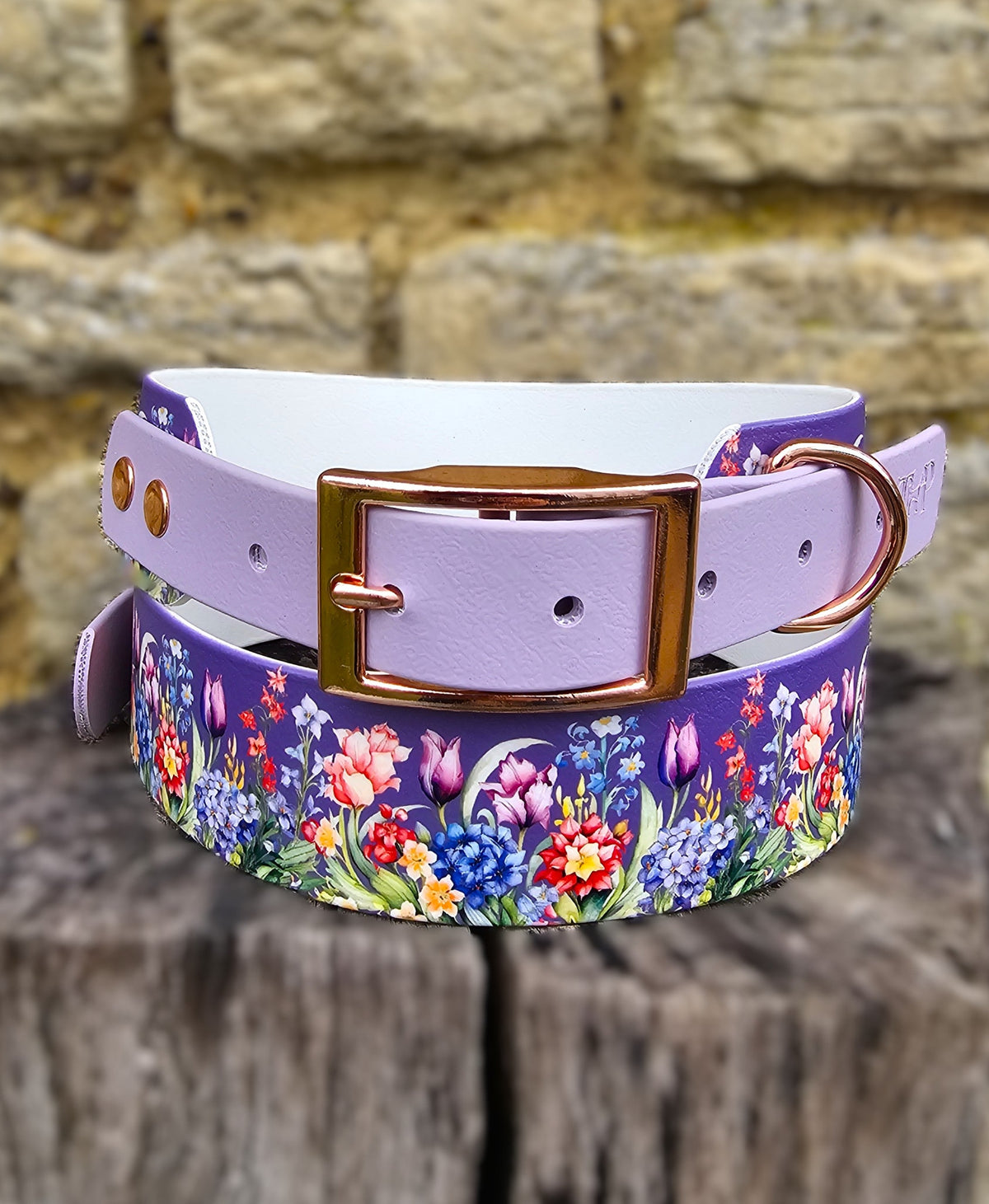 Twilight Blooms – Waterproof BioThane® Sighthound Collar / wide-fit Dog Collar