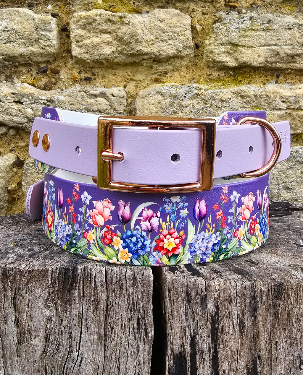Twilight Blooms – Waterproof BioThane® Sighthound Collar / wide-fit Dog Collar