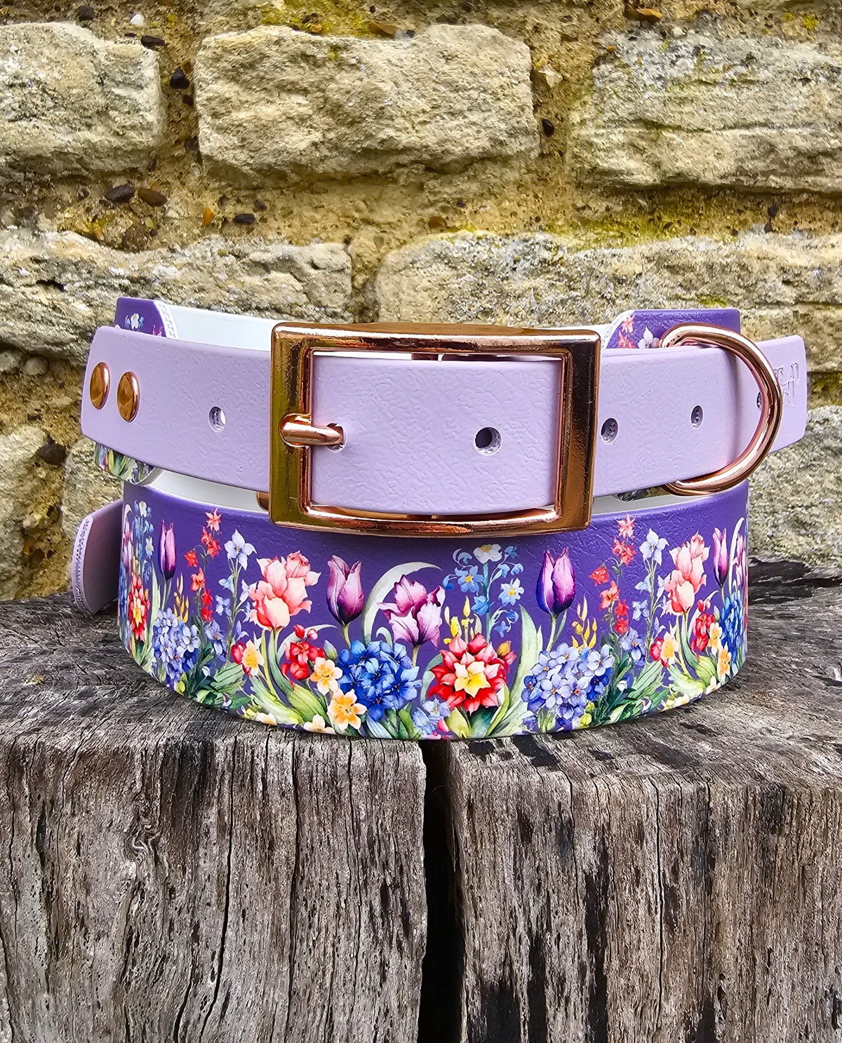 Twilight Blooms – Waterproof BioThane® Sighthound Collar / wide-fit Dog Collar