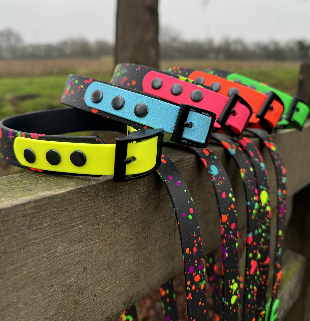 Neon Pink - Waterproof BioThane© Splatter Dog Collar - Neon Collection